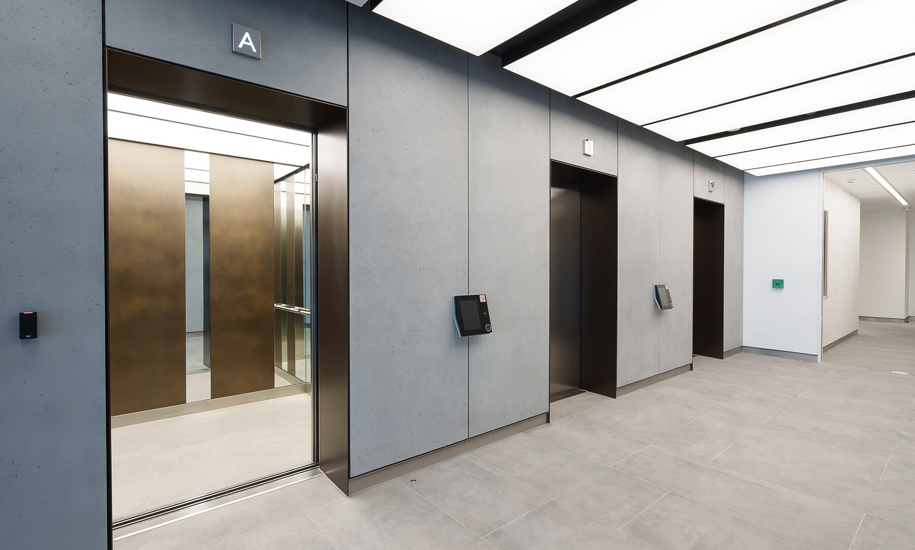 Lifts at The Bard commercial offices in Shoreditch