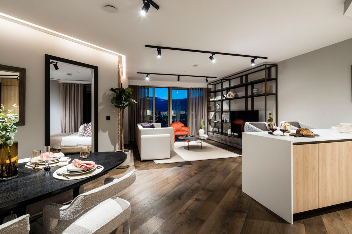 The Stage, Shoreditch, Two Bedroom, Luxury Apartment, Living & Dining Room.