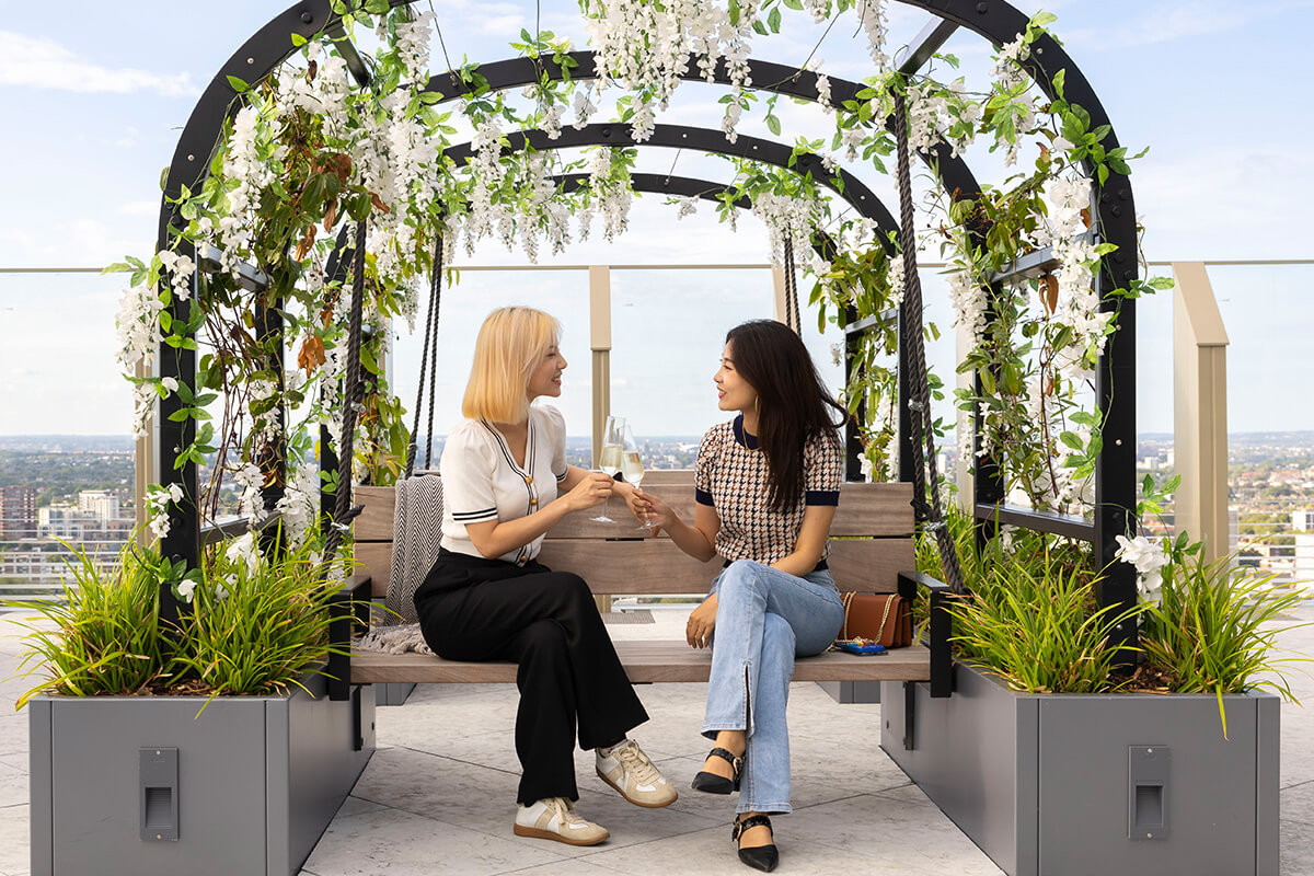 Residents on the Sky Terrace at The Stage Apartments in Shoreditch