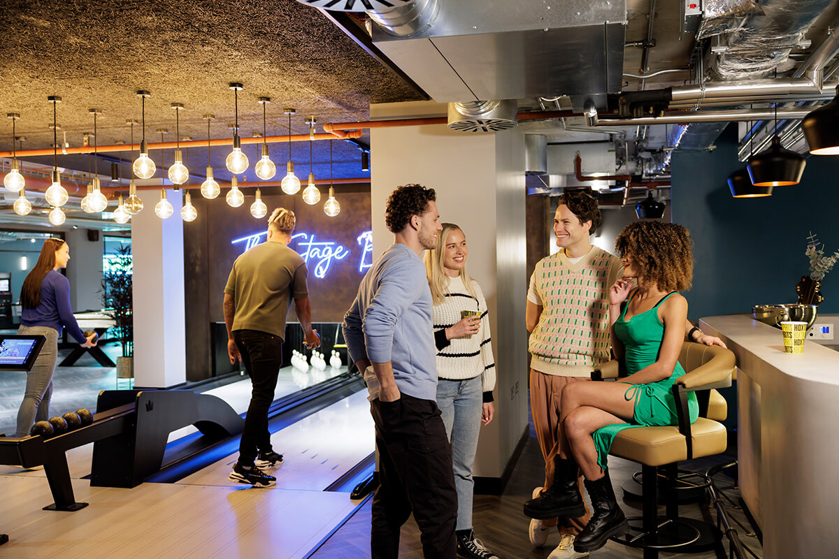 Residents socialising at The Stage Apartments in Shoreditch