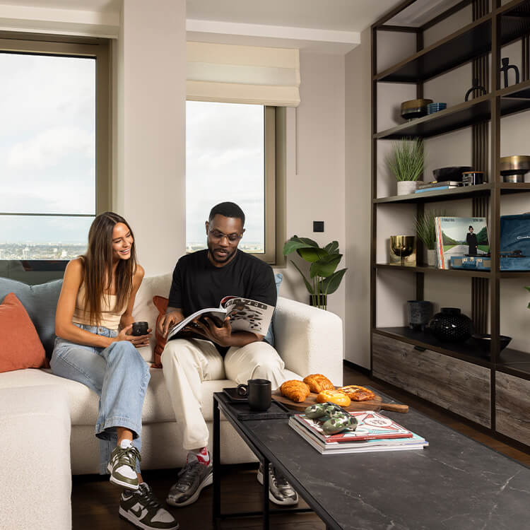 Couple in their apartment at The Stage Shoreditch