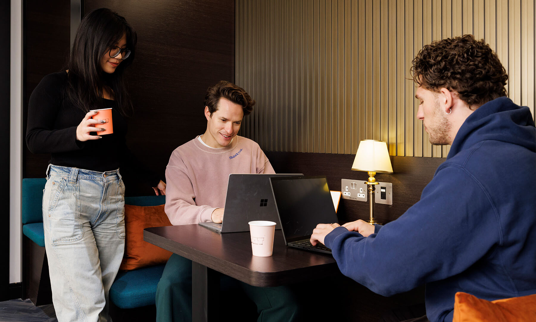 Residents in the co-working suite at The Stage Apartments in Shoreditch