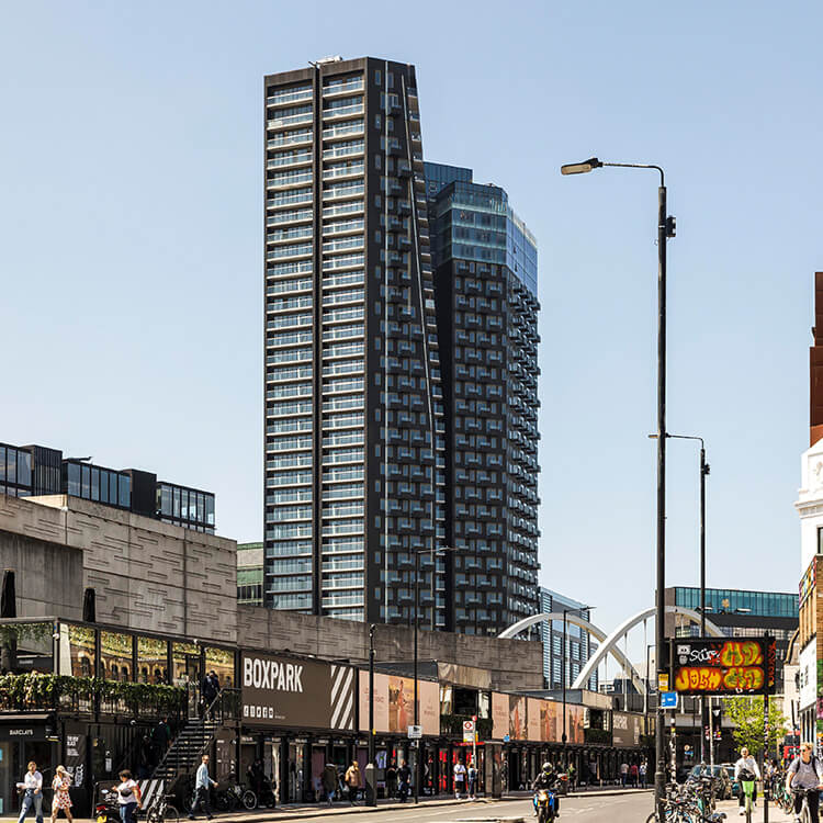 The Stage Apartments from Shoreditch High Street
