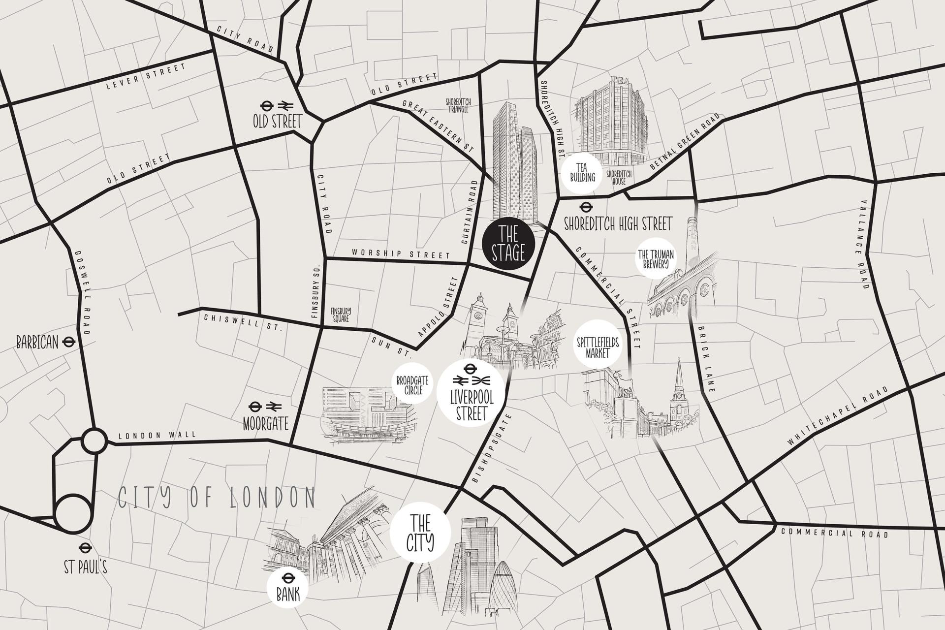 Map of Shoreditch and surrounding areas