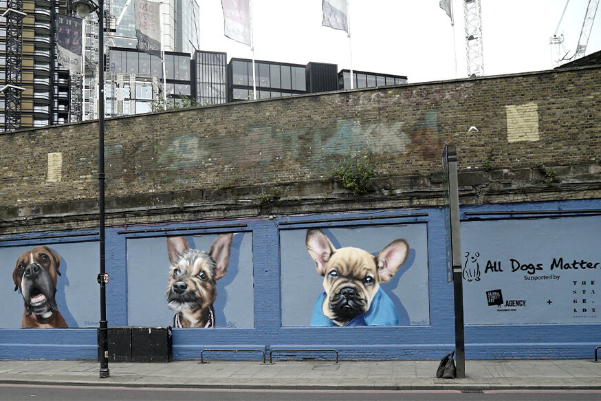 An art mural for the charity All Dogs Matter by The Stage