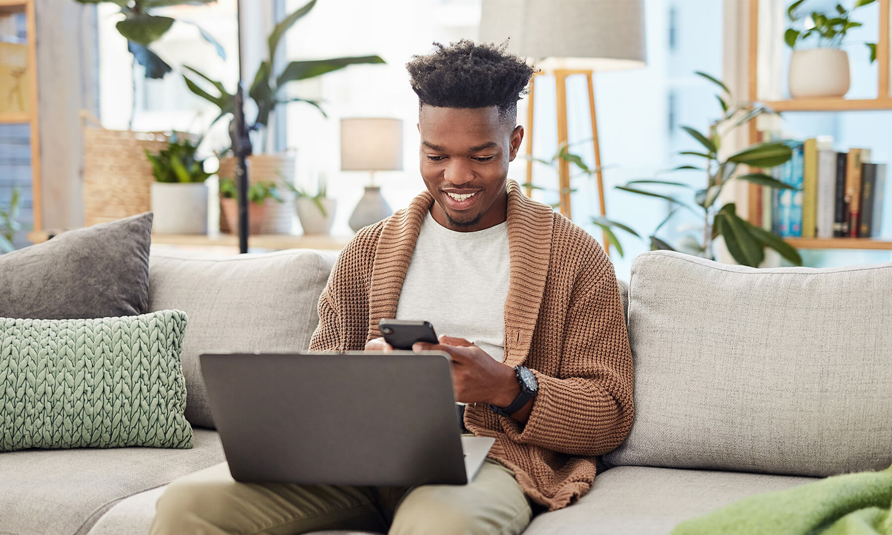 Man using high speed internet at The Stage Apartments in Shoreditch