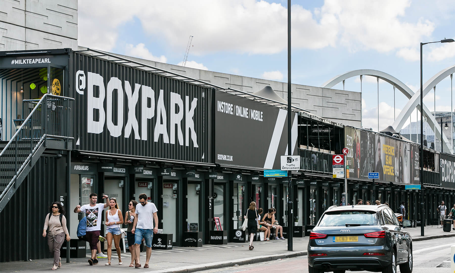 The exterior of Boxpark Shoreditch