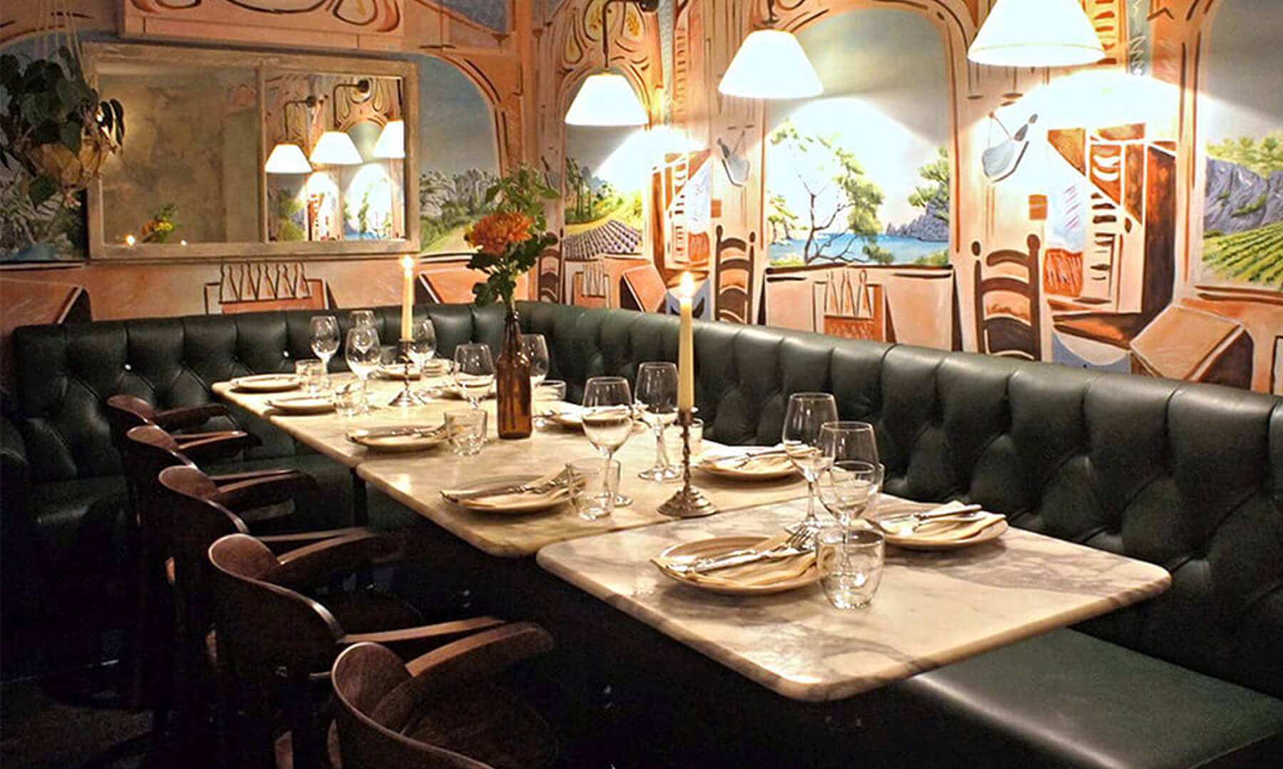 The interior of a romantic restaurant in Shoreditch