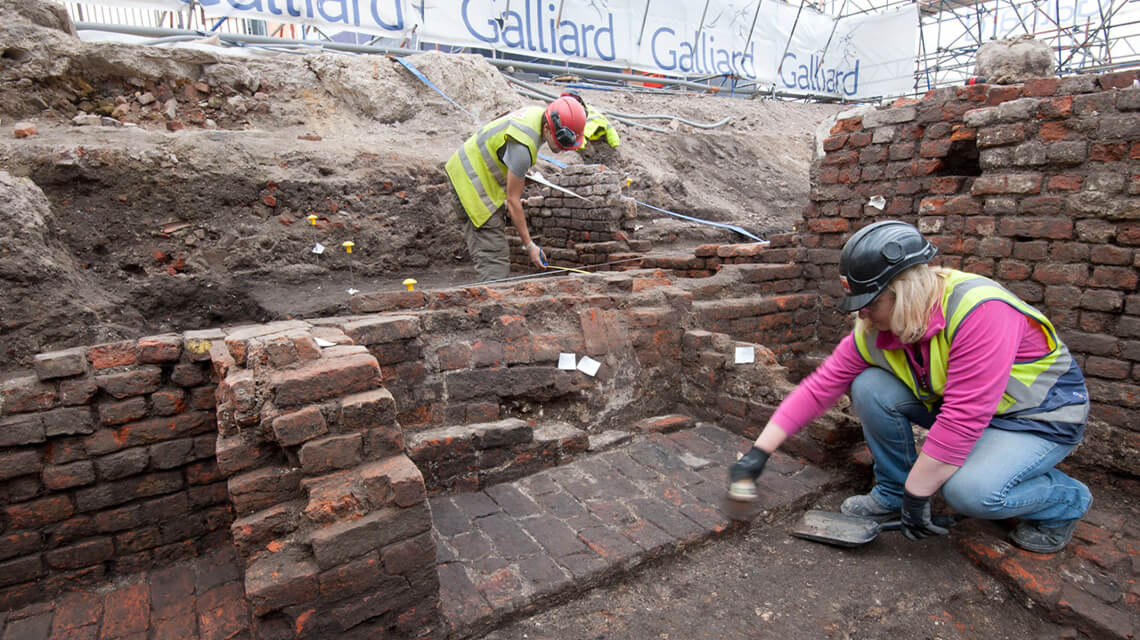 Archaeologists digging at the site of The Stage, Shoreditch Archaeologists digging at the site of The Stage, Shoreditch