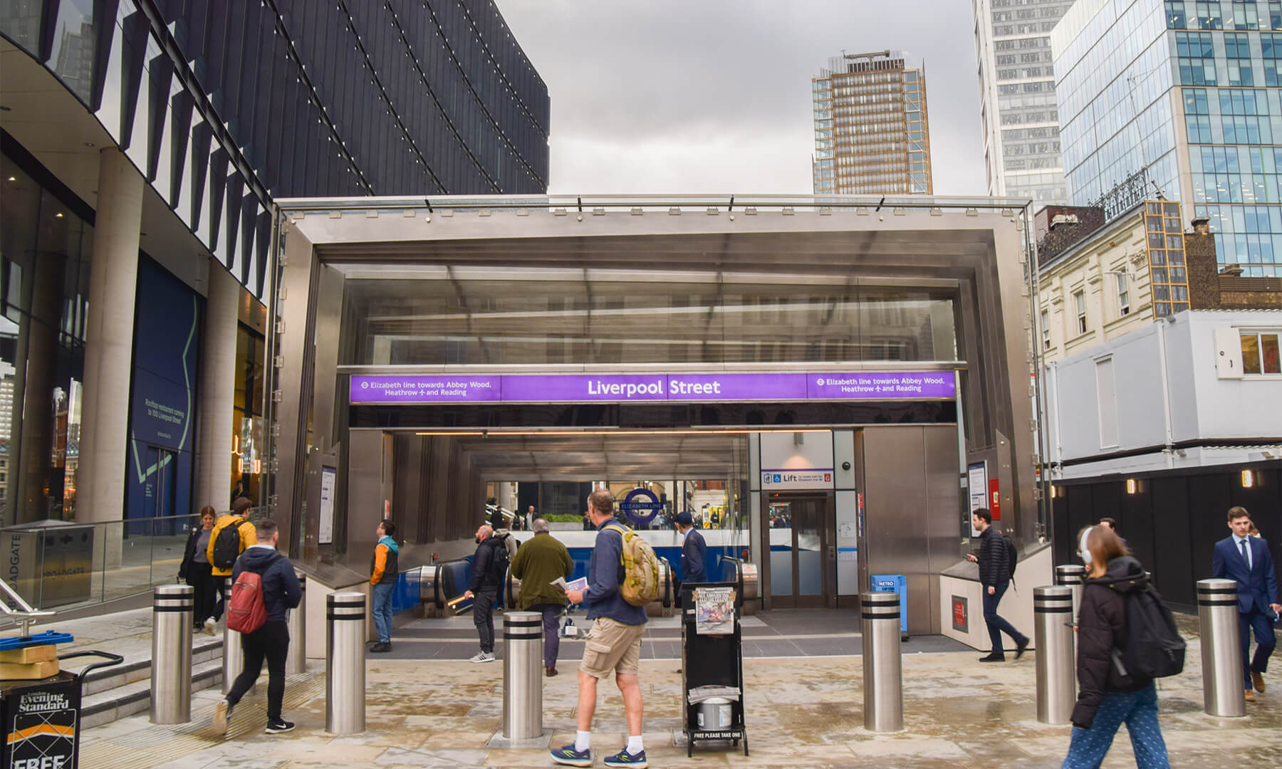 Elizabeth line entrance at Liverpool Street station in East London. Elizabeth line entrance at Liverpool Street station in East London.